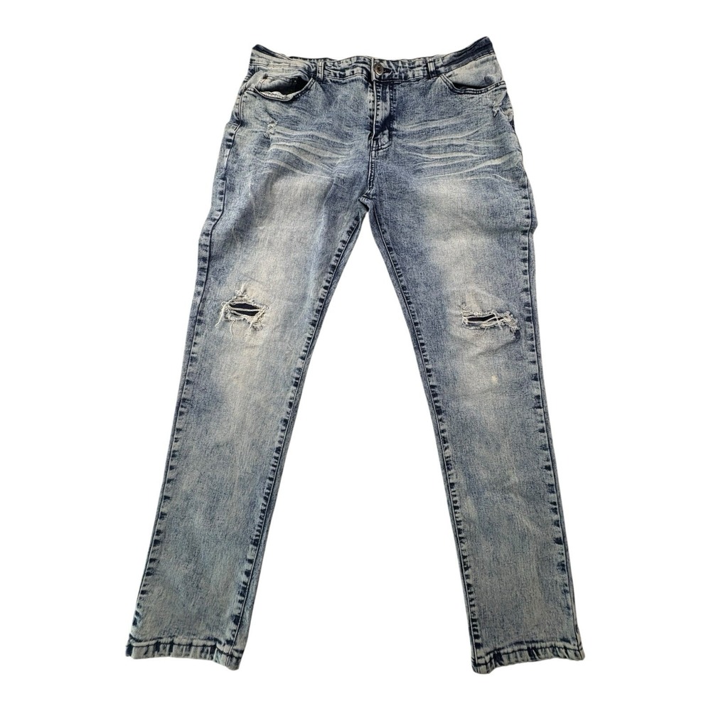 Public Supply Co. Men's Size 36 Slim Jeans Distressed Acid Wash Blue